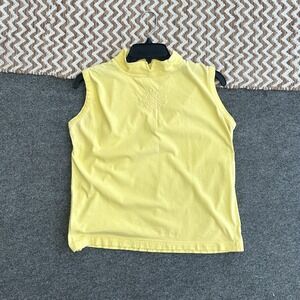 Vintage Ricki+ Co Womens L Yellow Mock Neck Embroidered Crest Sleeveless Top